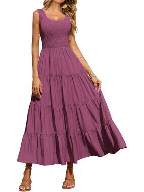 Women's Dress Maxi Dark Purple Polyester Scoop Neck Short Vacation Casual Summer